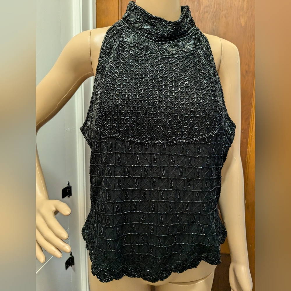 Black Beaded Tank by Papell Boutique Evening Large - Picture 2 of 15